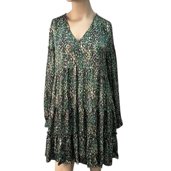 Easel Floral Green Tiered Babydoll Dress S Flowy Earthy Indie Tiered Boho NWT - Picture 1 of 11